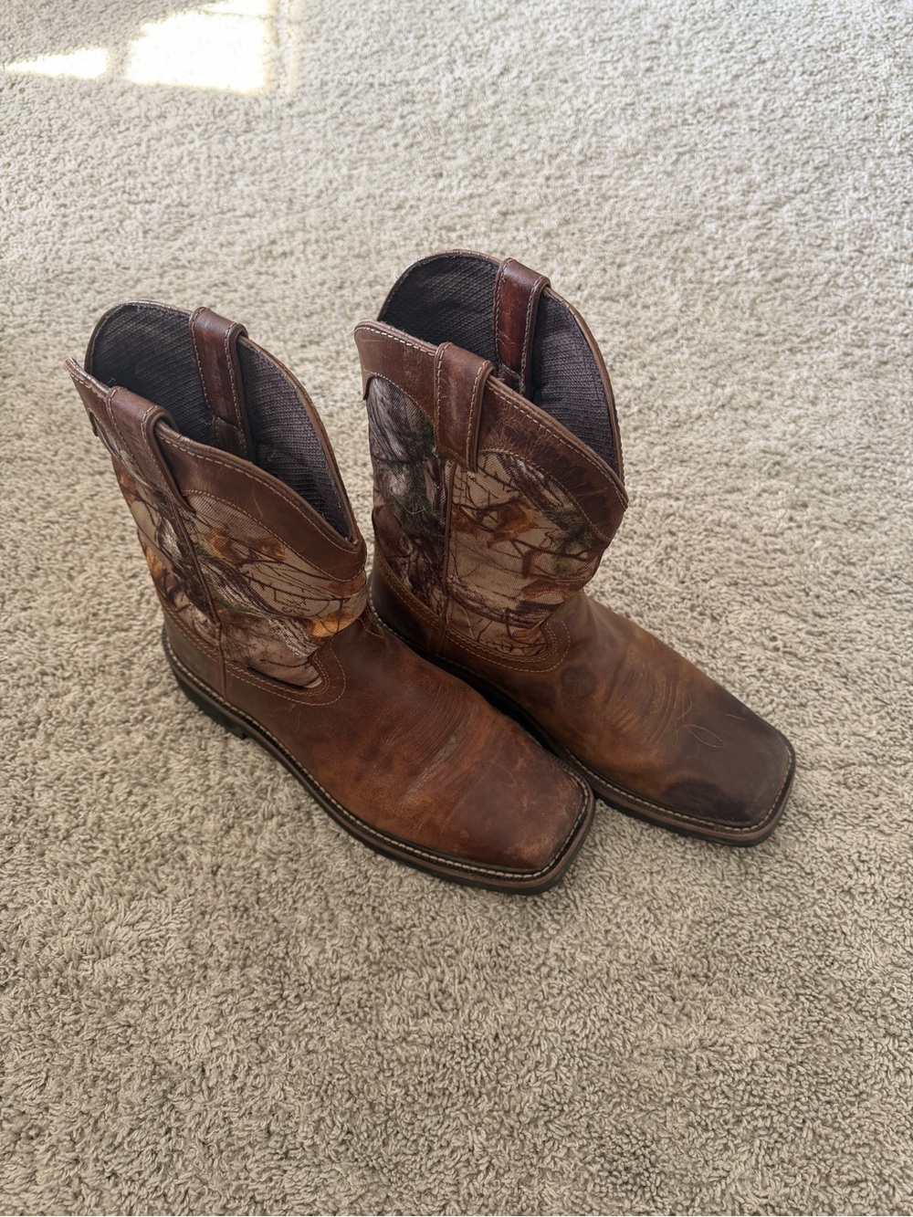 Justin Boots Brown Leather Western Boots with Camo Shaft